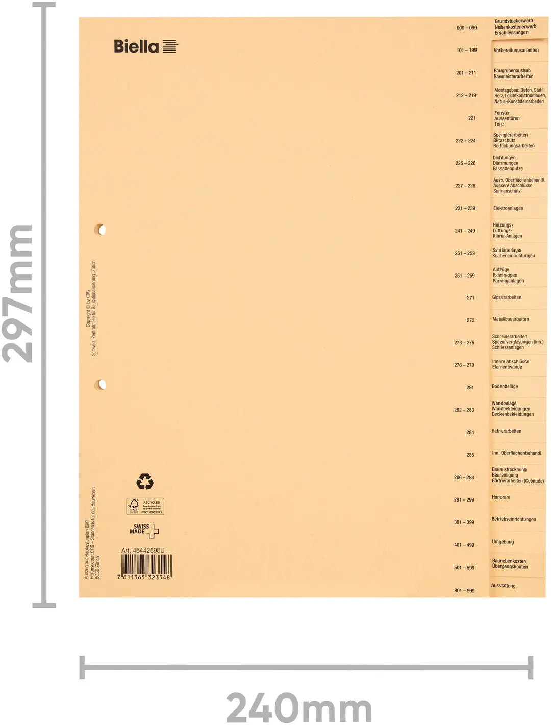 BIELLA Bauabrechnungsregister A4 46442690U braun DE 26-teilig
