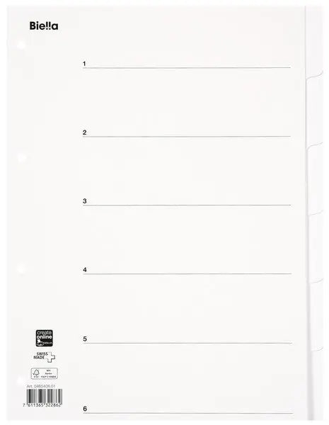 BIELLA Kartonregister A4 46540601U weiss 6-teilig