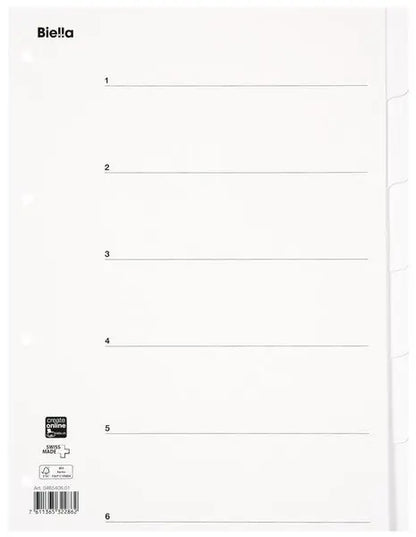 BIELLA Kartonregister A4 46540601U weiss 6-teilig