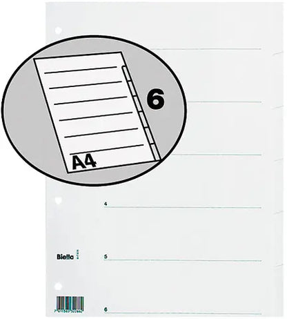 BIELLA Kartonregister A4 46540601U weiss 6-teilig
