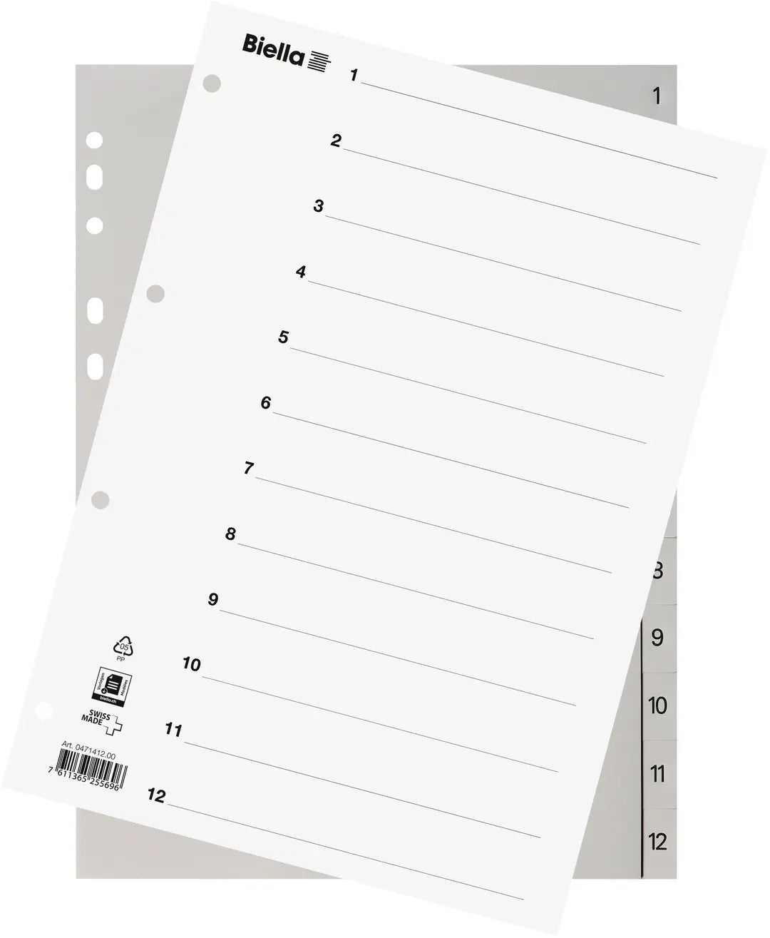 BIELLA Register PP A4 47141200U grau 1-12