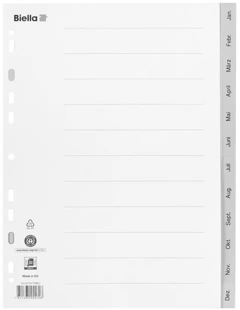 BIELLA Register PP A4 47141390U grau Jan-Dez DE