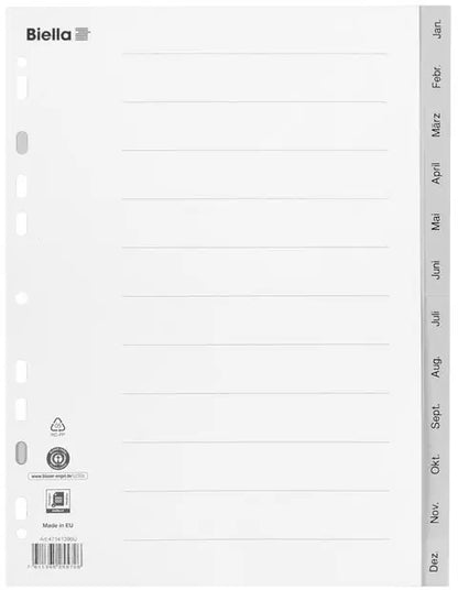 BIELLA Register PP A4 47141390U grau Jan-Dez DE