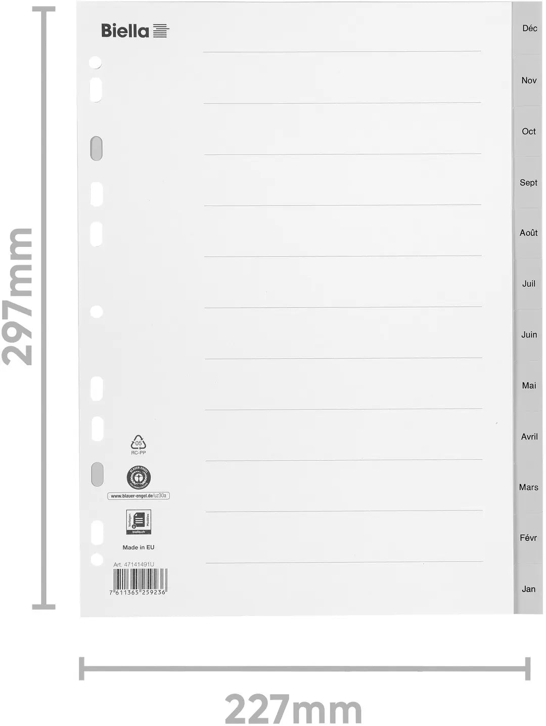 BIELLA Register PP A4 47141491U grau Déc-Jan FR
