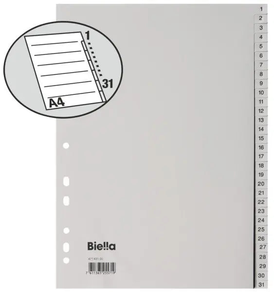 BIELLA Register PP A4 47143100U grau 1-31