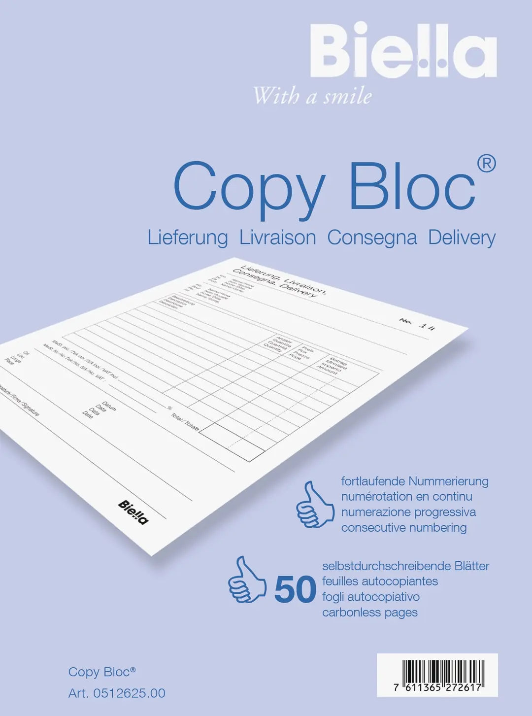 BIELLA Liefers. COPY-BLOC D/F/I/E A6 51262500U selbstdurchschreib. 50x2 Blatt