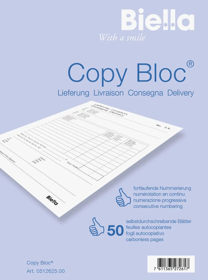 BIELLA Liefers. COPY-BLOC D/F/I/E A6 51262500U selbstdurchschreib. 50x2 Blatt