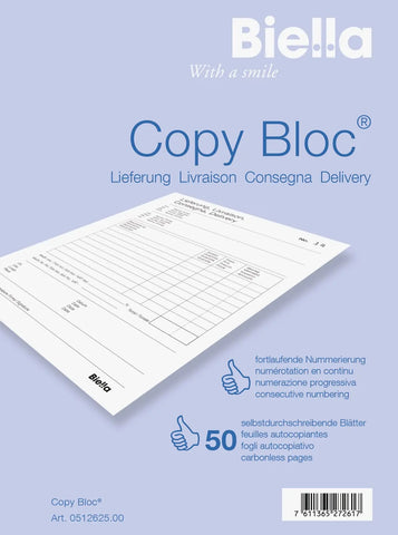 BIELLA Liefers. COPY-BLOC D/F/I/E A6 51262500U selbstdurchschreib. 50x2 Blatt