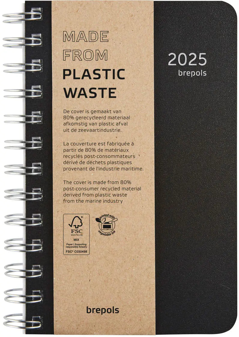 BREPOLS Agenda Building Recycled 2025 0.414.4910 1T/1S schwarz 10x16.5cm