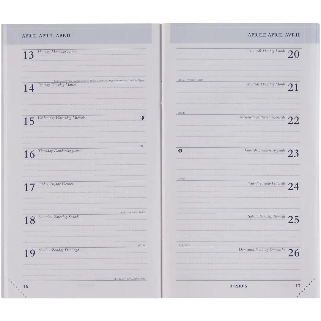 BREPOLS Agenda Breplan 774 Seta 2025 0.774.2121 1W/1S ass. 9x16cm