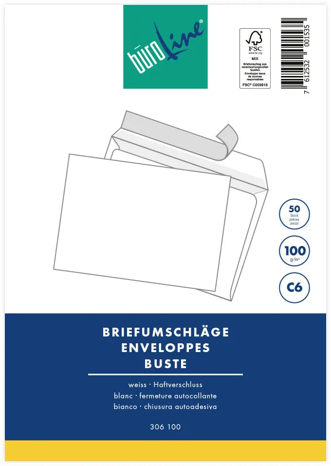 BÜROLINE Couvert o/Fenster C6 104585 100g, weiss 50 Stück