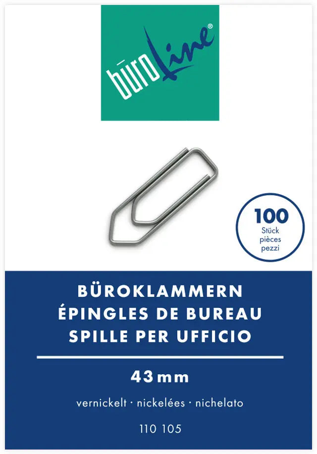 BÜROLINE Büroklammern Gr.5 110105 vernickelt, 43mm 100 Stück