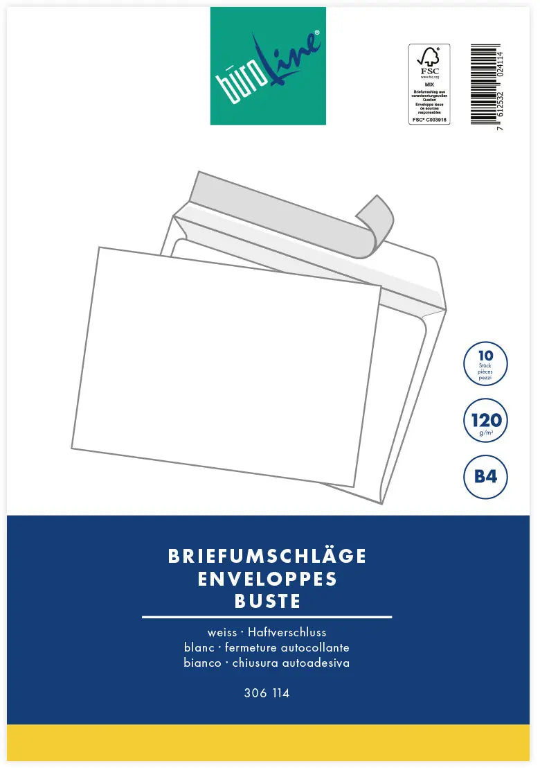 BÜROLINE Couvert o/Fenster B4 111944 120g, weiss 10 Stück