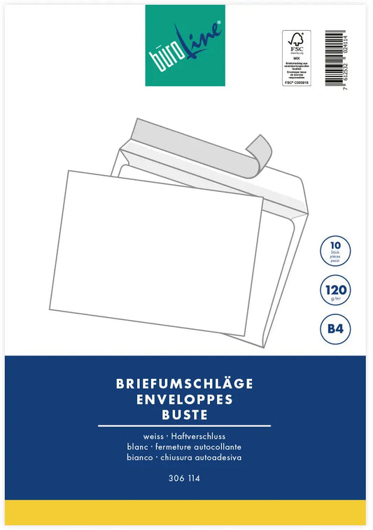 BÜROLINE Couvert o/Fenster B4 111944 120g, weiss 10 Stück