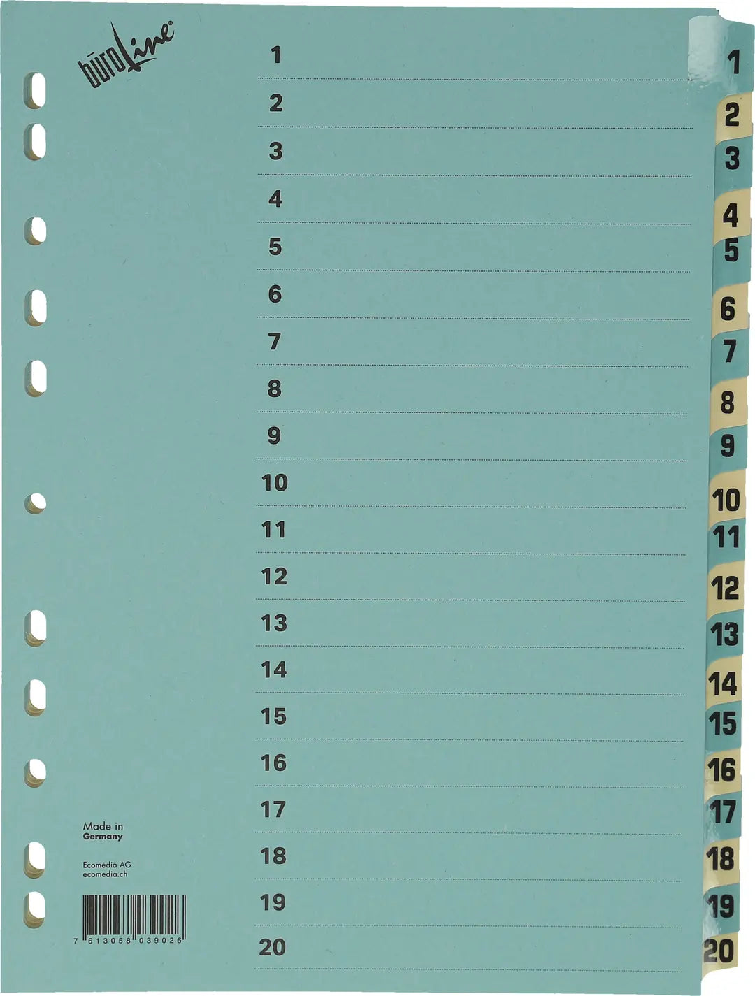 BÜROLINE Kartonregister A4 40552 blau/beige 1-20