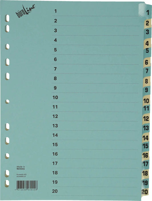 BÜROLINE Kartonregister A4 40552 blau/beige 1-20