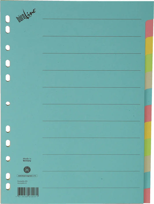 BÜROLINE Kartonregister A4 40582 bunt 12-teilig