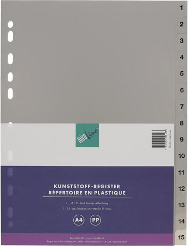 BÜROLINE Register PP A4 40940 grau 1-15