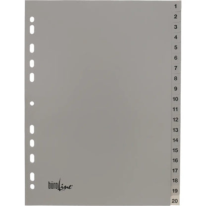 BÜROLINE Register PP A4 40942 grau 1-20