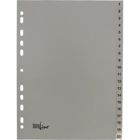 BÜROLINE Register PP A4 40942 grau 1-20