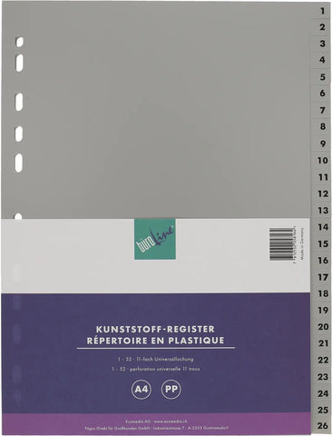 BÜROLINE Register PP A4 40947 grau 1-52