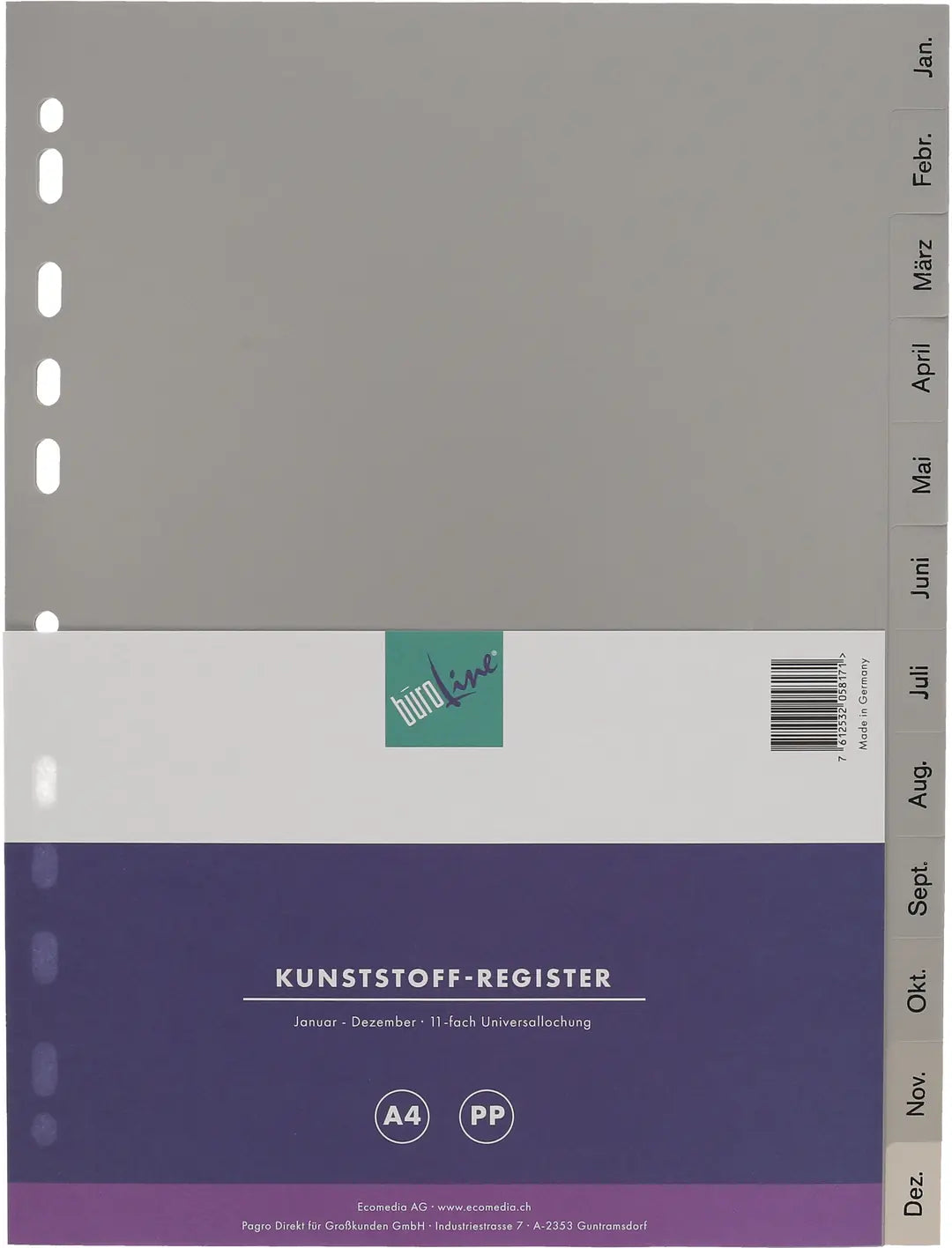 BÜROLINE Register PP A4 40949 grau Jan-Dez DE