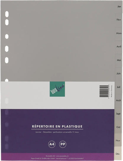 BÜROLINE Register PP A4 40953 grau Jan-Dec FR