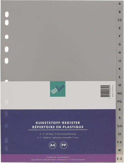 BÜROLINE Register PP A4 40958 grau A-Z 20-teilig