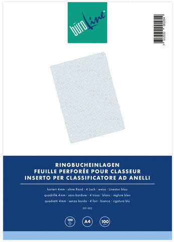 BÜROLINE Ringbucheinlagen A4 501002 kariert, 4mm, 100g 100 Blatt