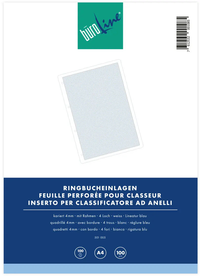 BÜROLINE Ringbucheinlagen A4 501005 kariert, 4mm, 100g 100 Blatt