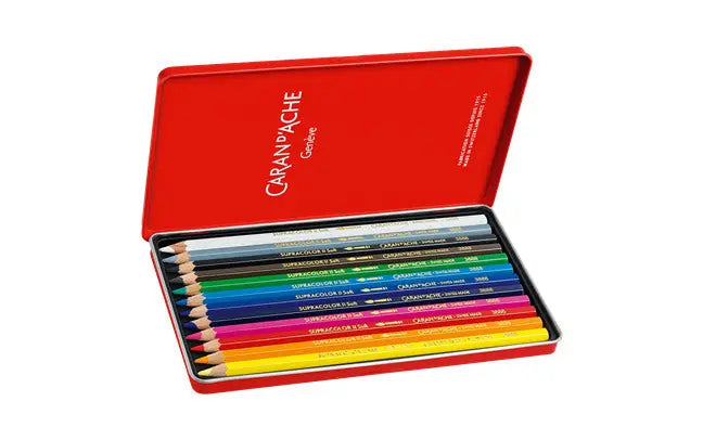 CARAN D'ACHE Farbstifte Supracolor 3,8mm 3888.312 ass. in Metallsch. 12 Stück