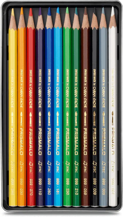 CARAN D'ACHE Farbstifte Prismalo 3mm 999.312 ass. in Metallsch. 12 Stück