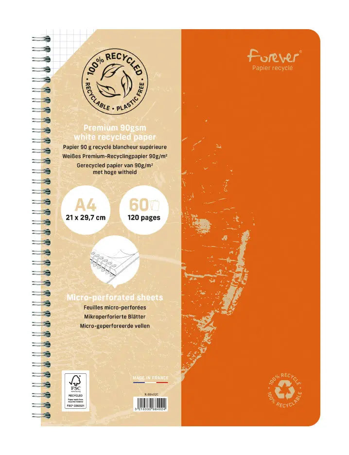 CLAIREFONTAINE Spiralheft FOREVER A4 68402C kariert, assoriert 60 Blatt