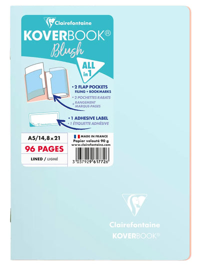CLAIREFONTAINE Koverbook Schulheft Blush A5 961772C 90g, liniert eisblau / koralle