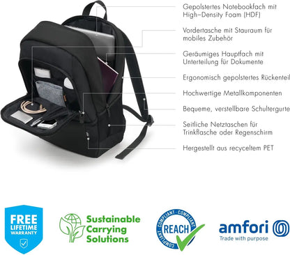 DICOTA Eco Backpack BASE black D30913-RPET for Unviversal 15-17.3