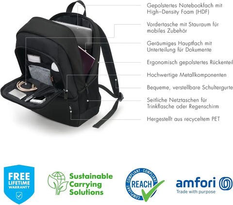 DICOTA Eco Backpack BASE black D30913-RPET for Unviversal 15-17.3