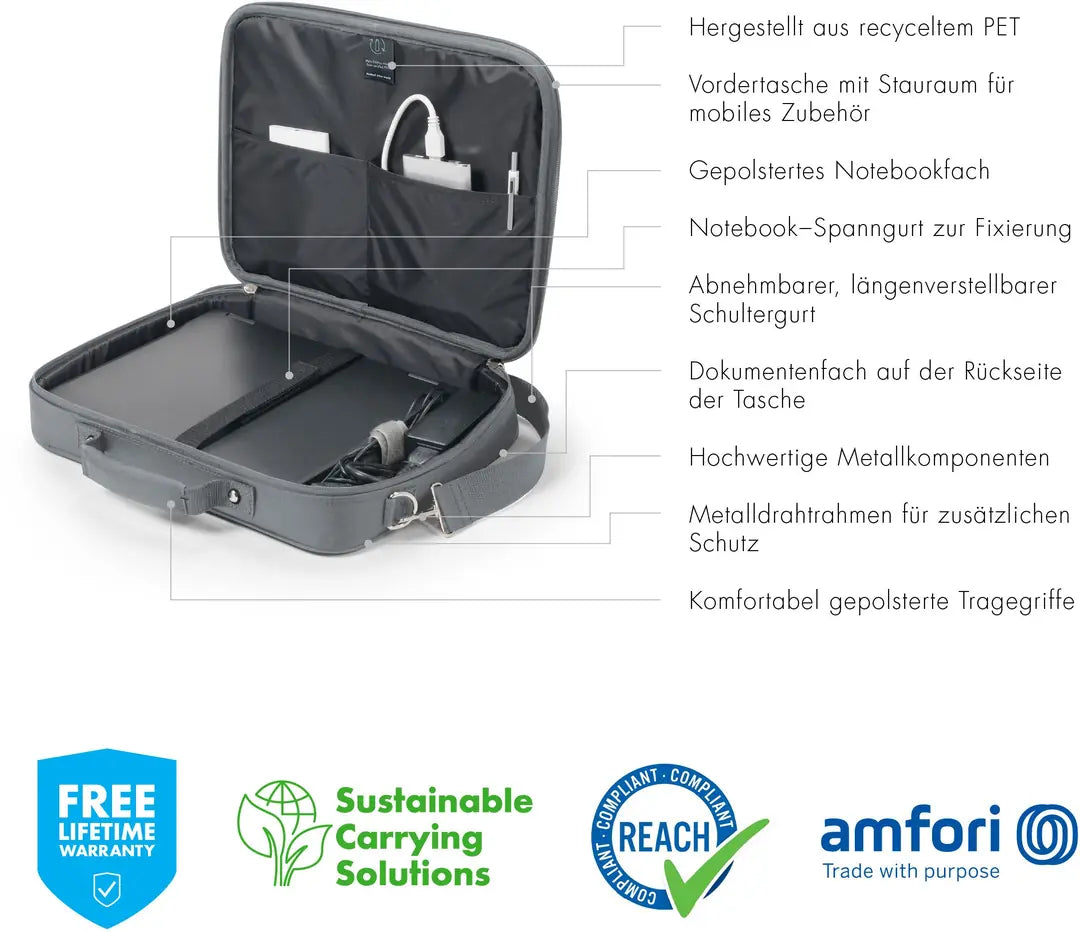 DICOTA Laptop Bag Eco Multi BASE D30918-RPET 14-15.3 inch Grey