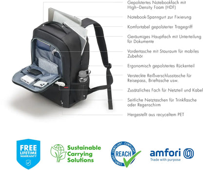DICOTA Eco Backpack Plus BASE black D31839-RPET for Unviversal 13-15.6