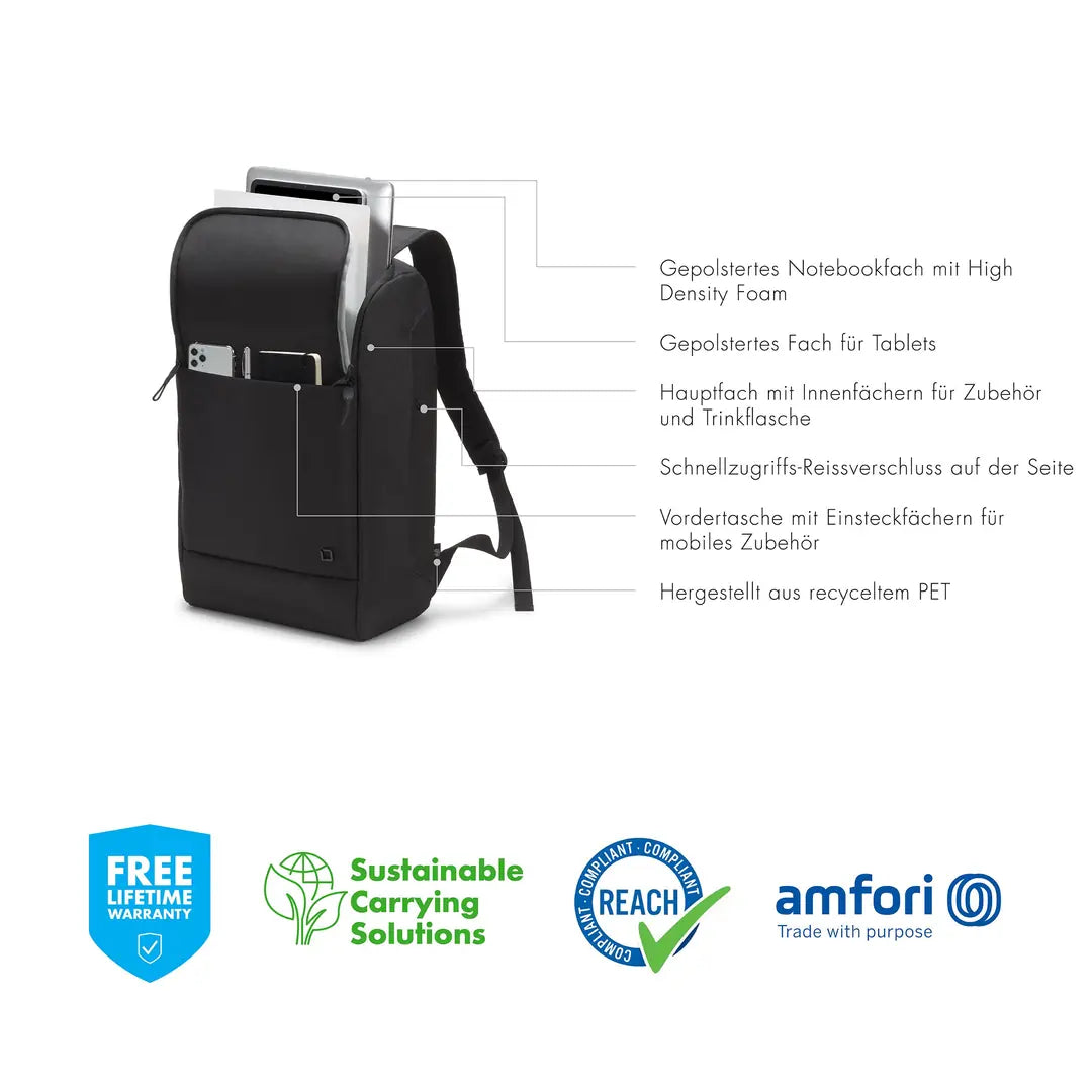 DICOTA Eco Backpack MOTION Black D31874-RPET for Universal 13 - 15.6 inch