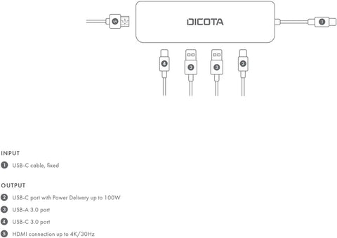 DICOTA USB-C 5-in-1 Video Hub D32060 4K PD 100W