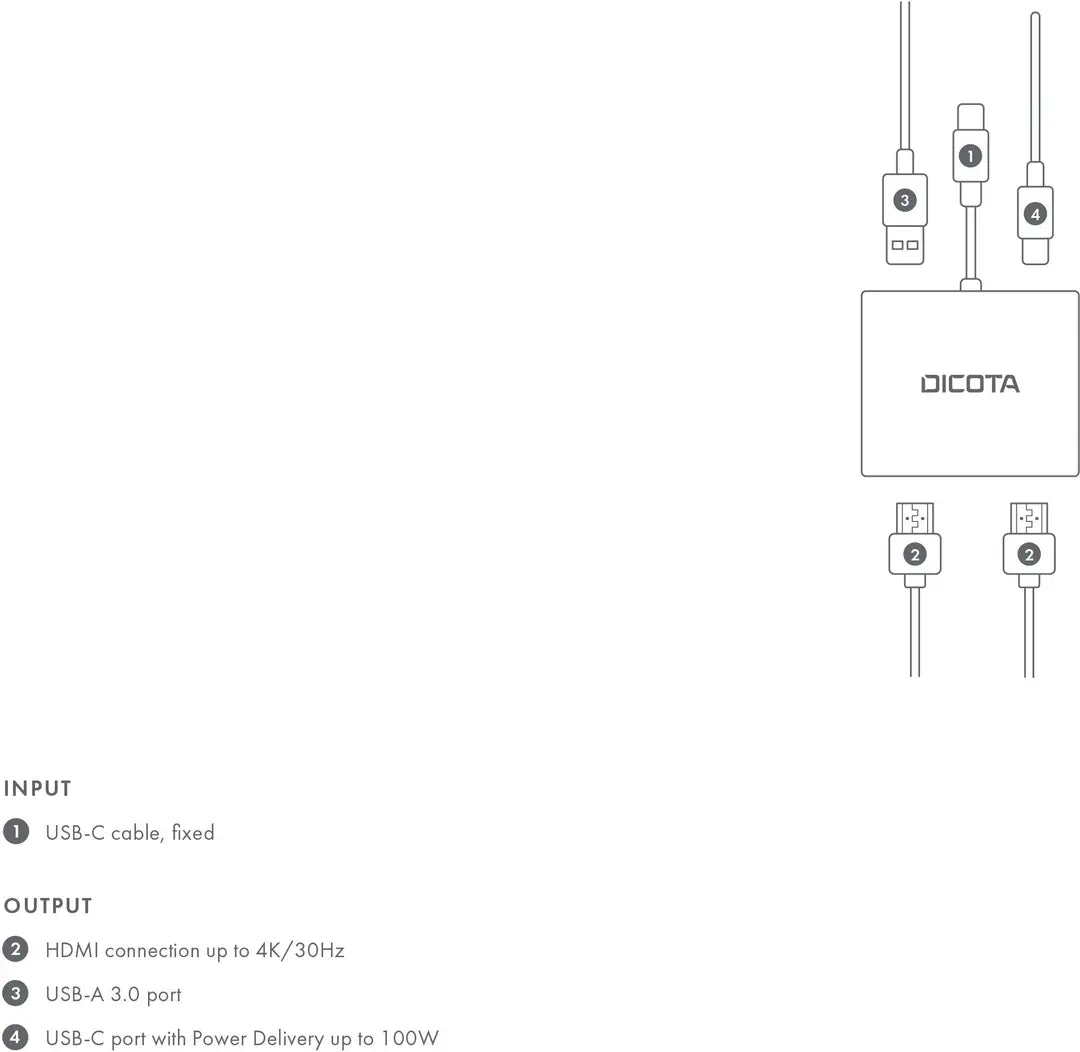 DICOTA Docking Station 4-in-1 USB-C D32063 4K HDMI PD 100W portable