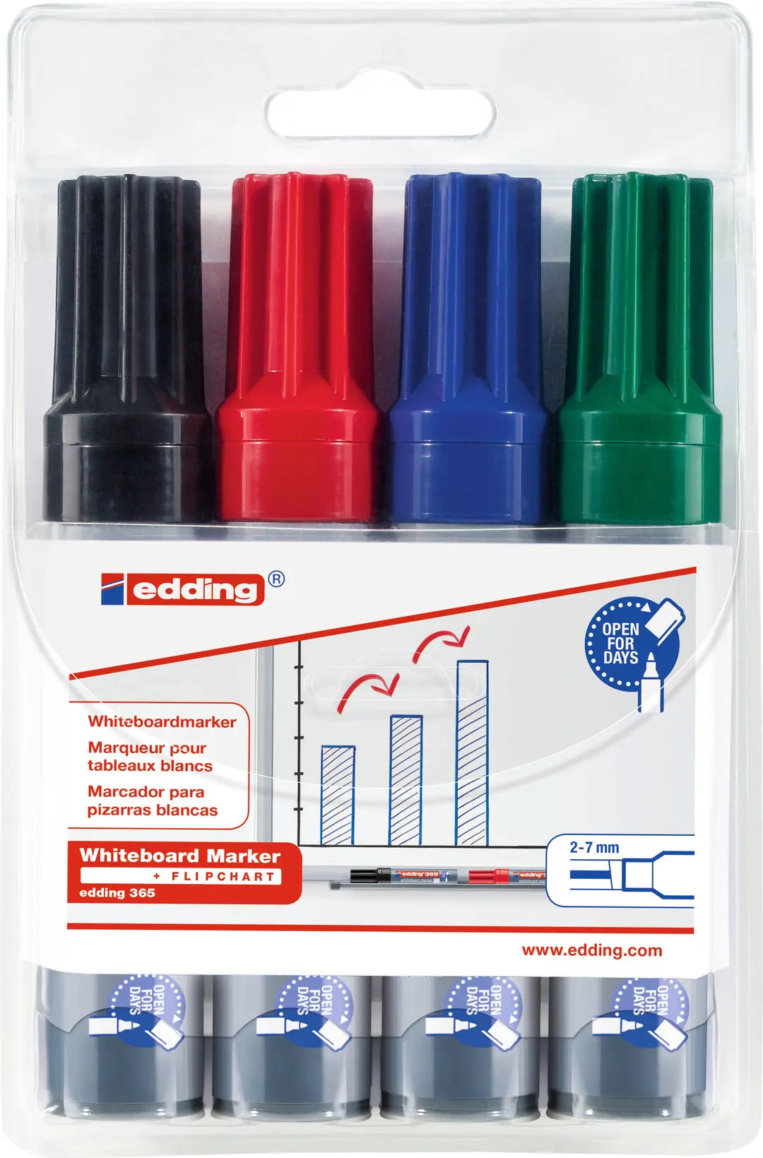 EDDING Whiteboard Marker 365 2-7mm 365-E4 schwarz,rot,blau,grün 4 Stk.