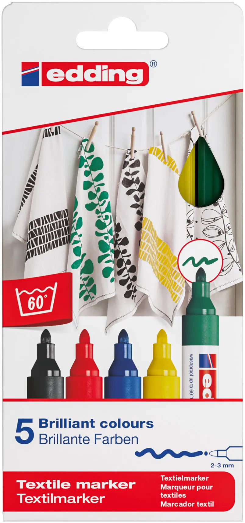 EDDING Textilmarker 4500 3948 Basic Color 5 Stück
