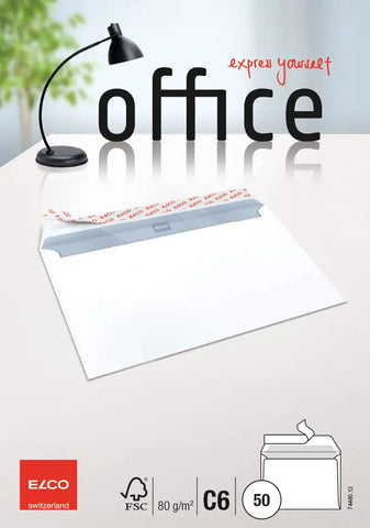 ELCO Couvert Office ohne Fenster C6 74460.12 80g, hochweiss, Kleber 50 Stk.