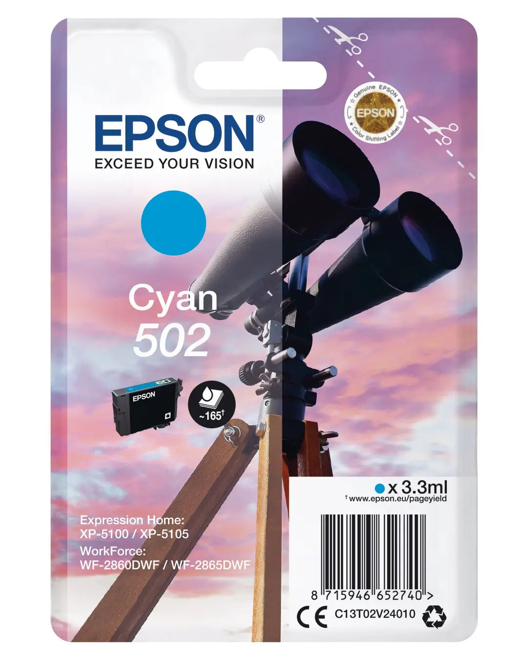 EPSON Tintenpatrone 502 cyan T02V240 WF-2860/XP-5100 160 Seiten