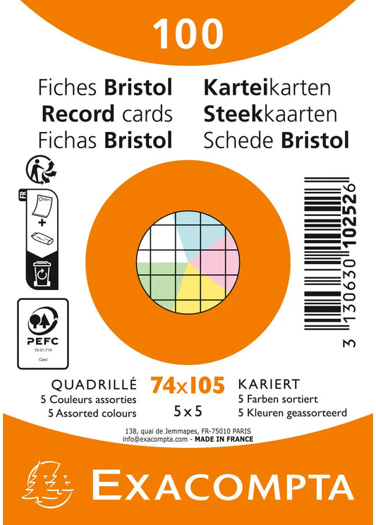 EXACOMPTA Karteikarten kariert A7 10252E farbig assortiert 100 Stück