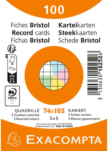 EXACOMPTA Karteikarten kariert A7 10252E farbig assortiert 100 Stück