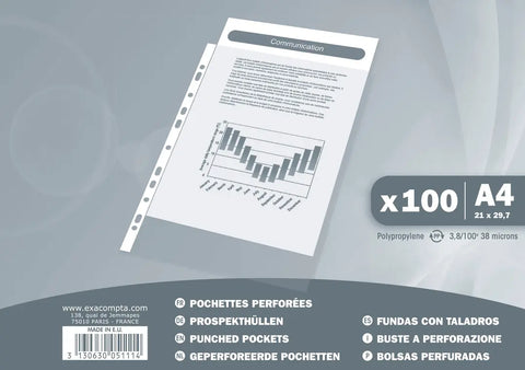 EXACOMPTA Zeigetaschen PP 40my A4 5111E transparent genarbt 100 Stück