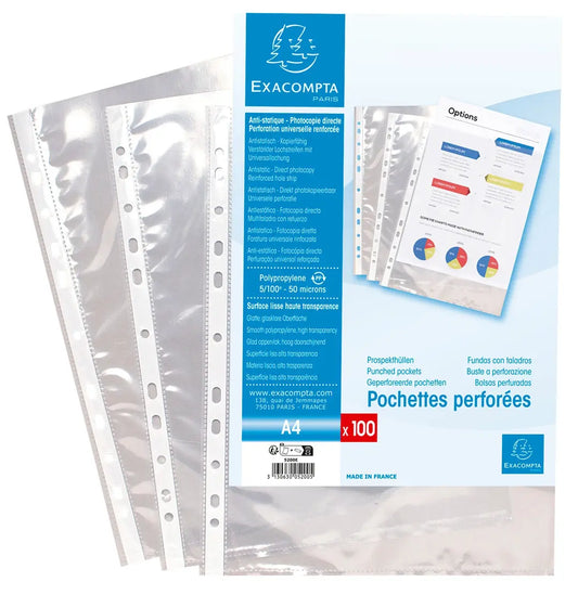 EXACOMPTA Zeigetaschen PP 60my A4 5200E transparent genarbt 100 Stück