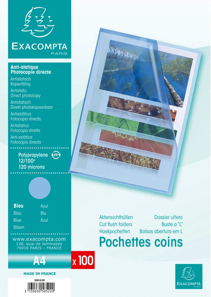 EXACOMPTA Sichtmappe genarbt A4 58522E blau 100 Stück